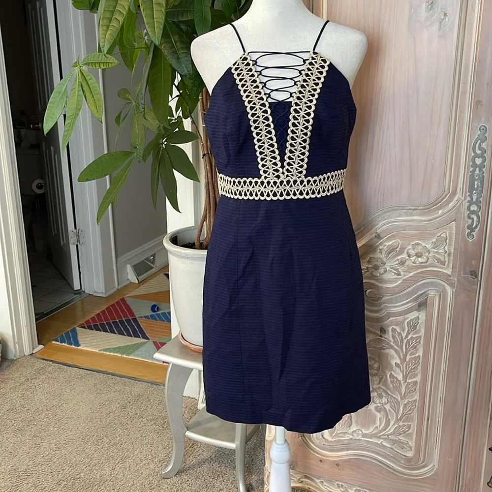 Lilly Pulitzer Trisha Navy and Gold Shift Dress - Picture 3 of 14